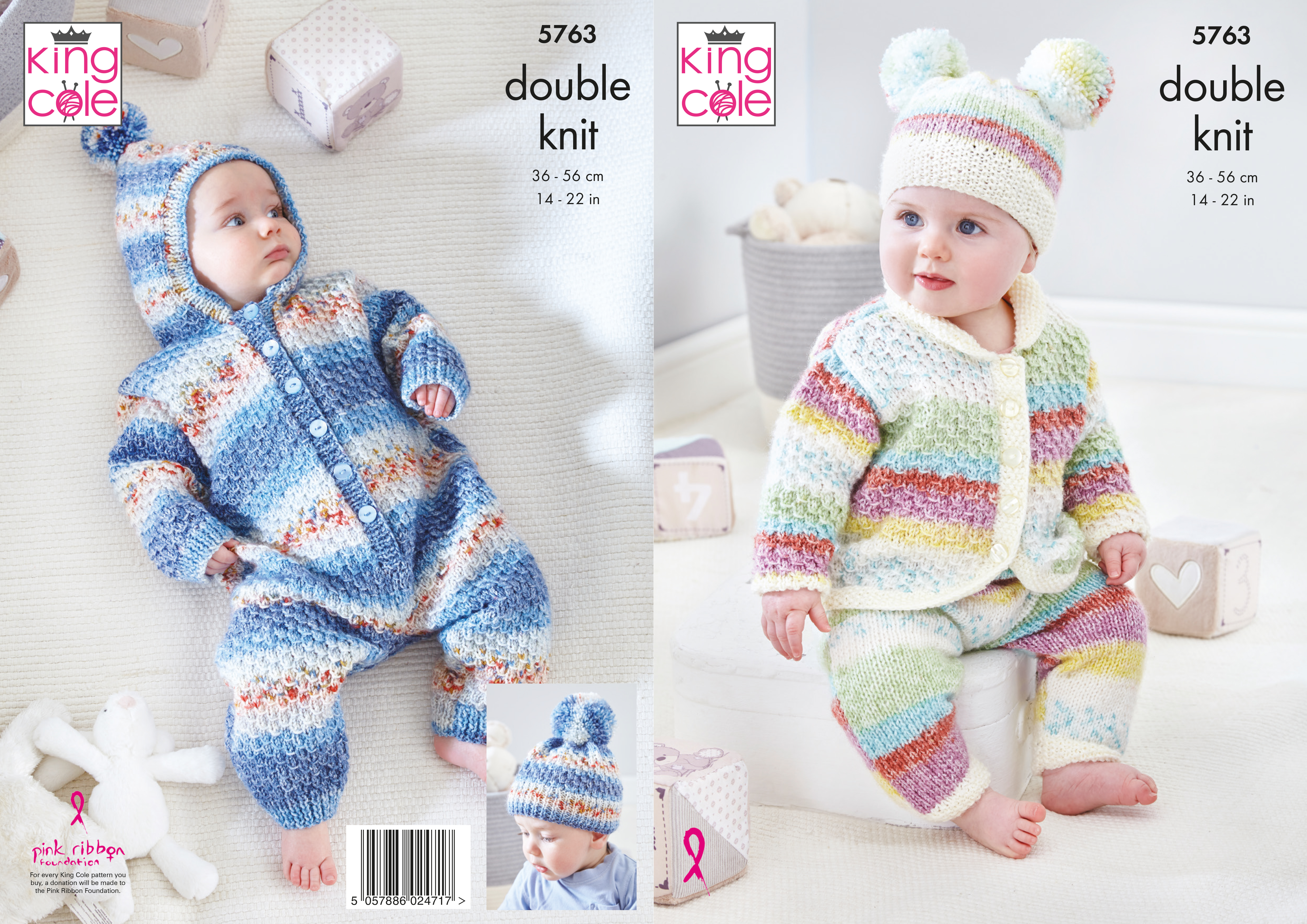 Onesie, Cardigan, Trousers & Hats Knitted in Baby Splash 5763 x3