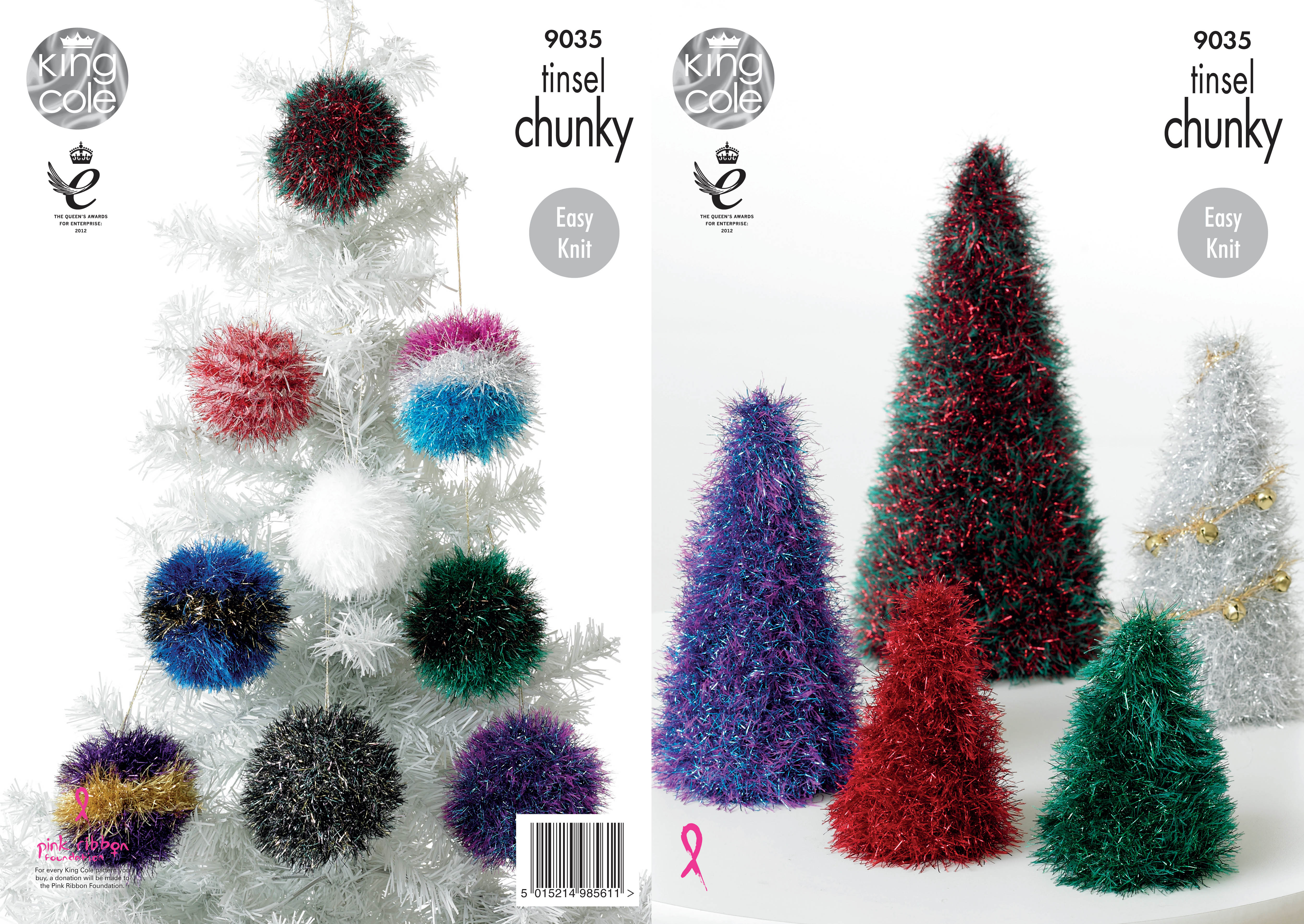 Tinsel Christmas Trees & Baubles Knitted with Tinsel Chunky x3