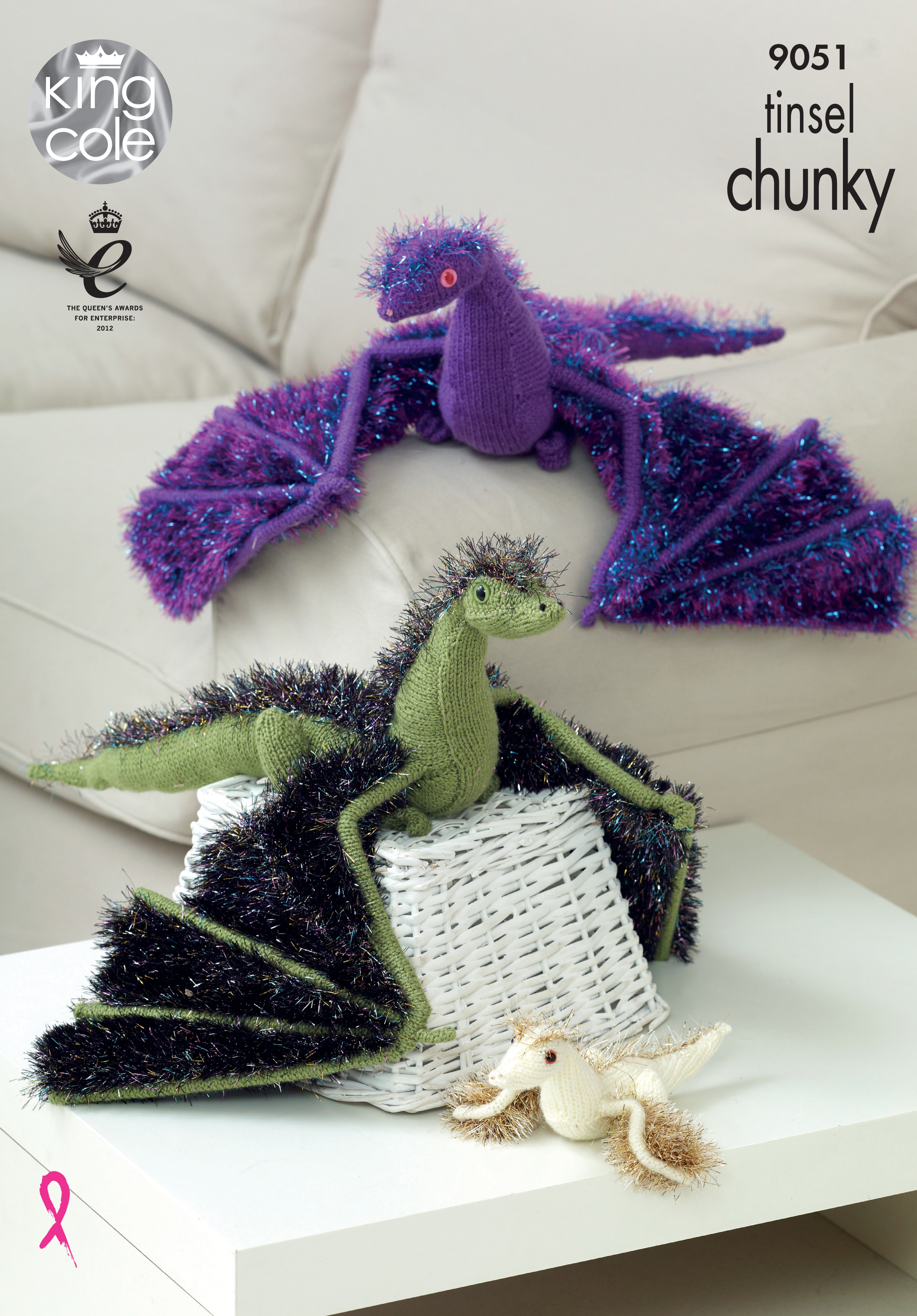 Dragons Knitted with Tinsel Chunky x3