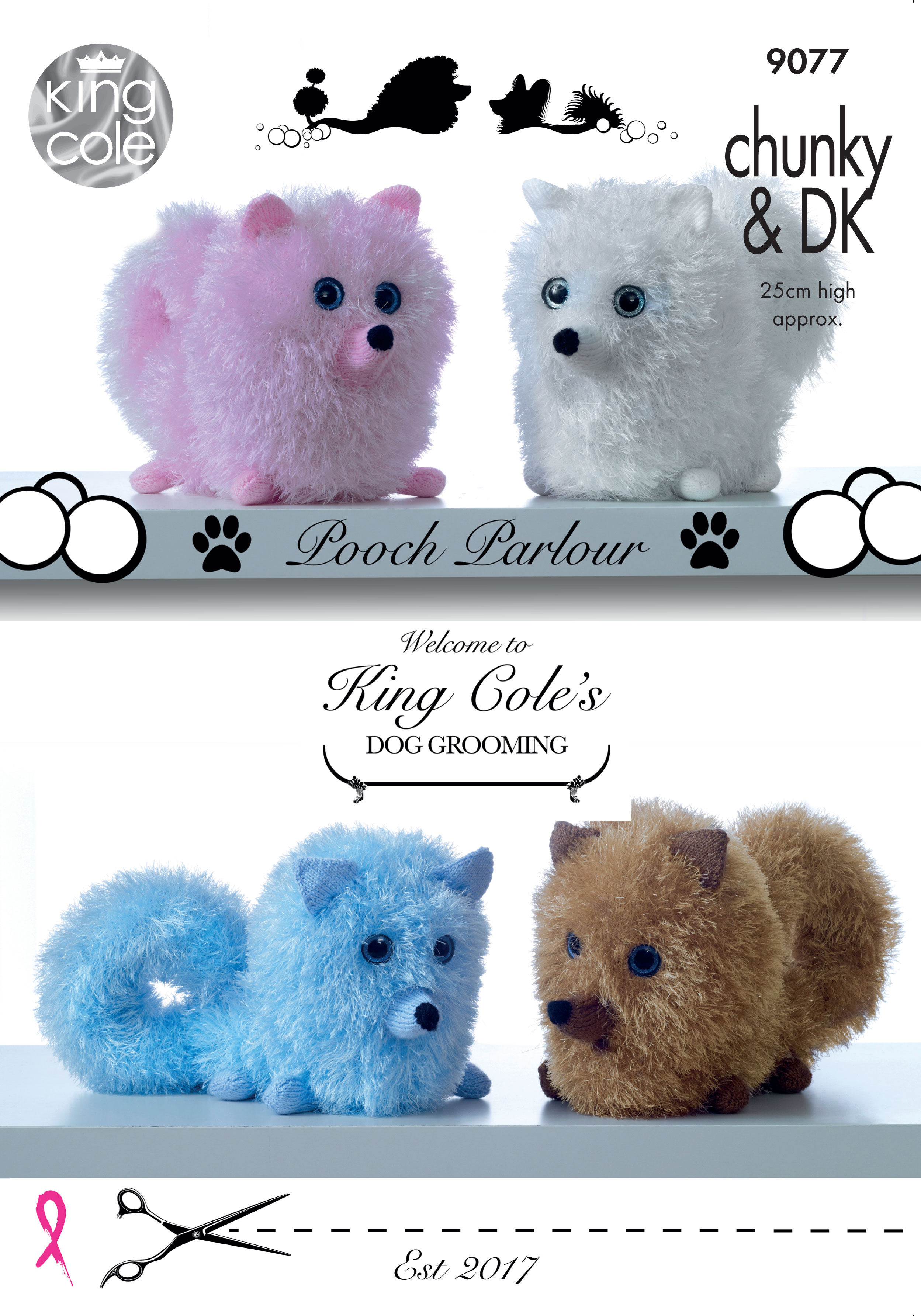 Pomeranian Dogs Knitted in Tinsel Chunky & Dollymix DK x3