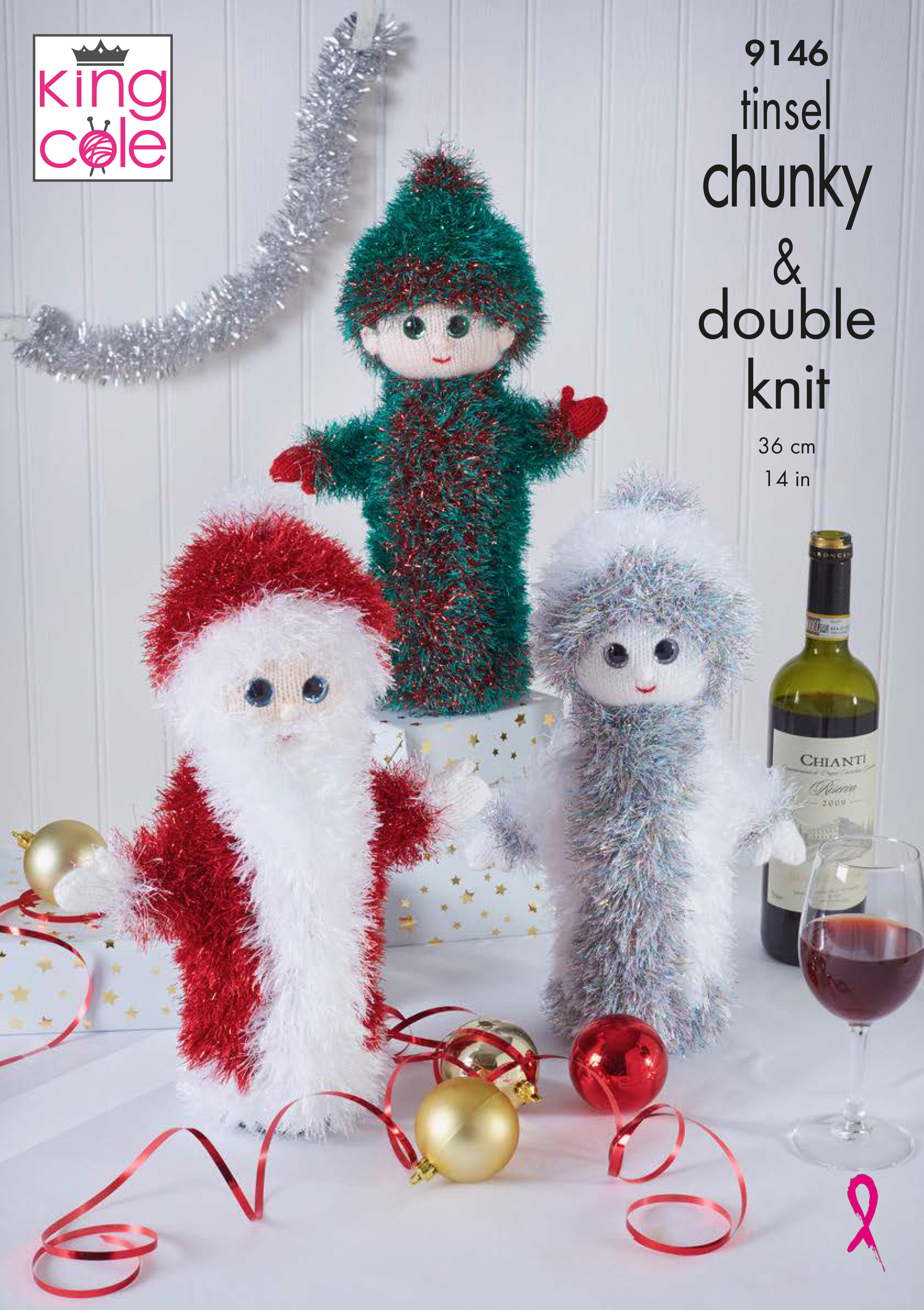 Christmas Wine Bottle Covers Knitted in Tinsel Chunky x3