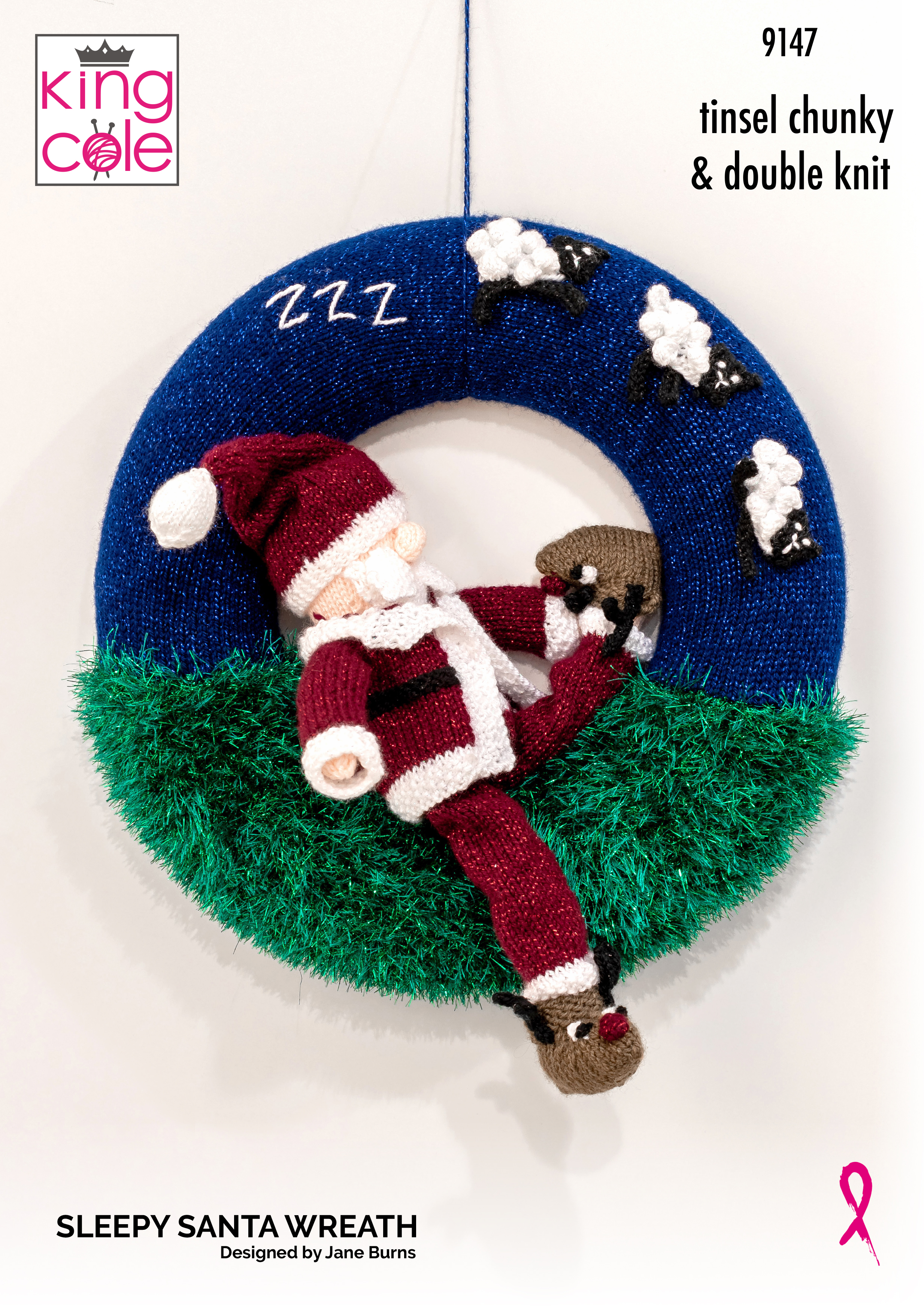Sleepy Santa Wreath Knitted in Glitz DK & Tinsel Chunky x3