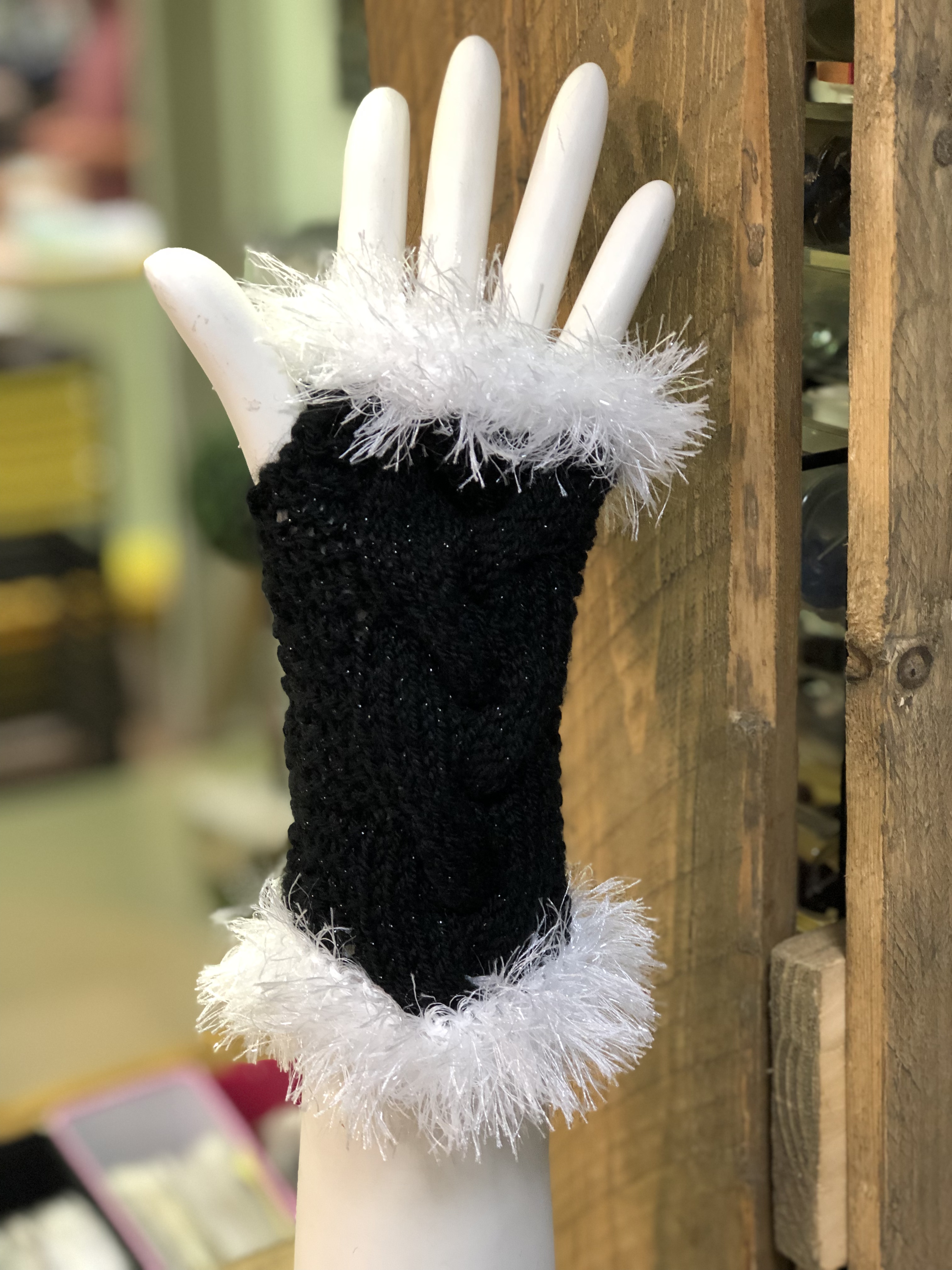 Knitted Hand Warmer Jet Black With Tinsel Yarn
