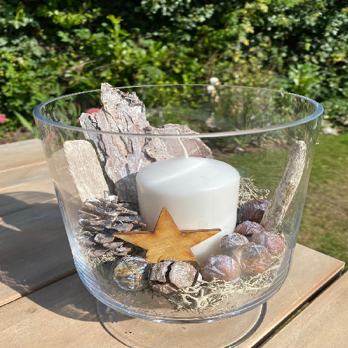 Glass Rustic Table Centre With Candle