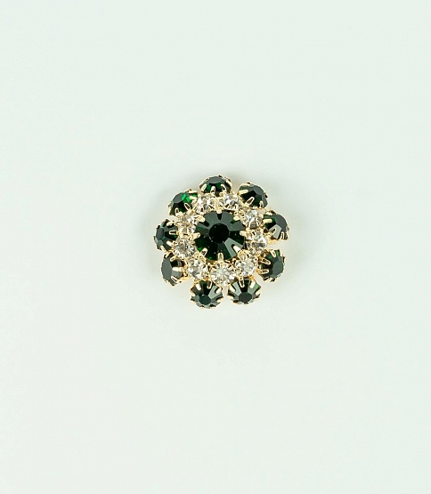 Multi Diamante Coloured Cluster Button Emerald/Gold