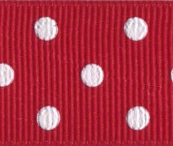 22mm Grosgrain Ribbon 20 Mtr Roll Red/White Spot
