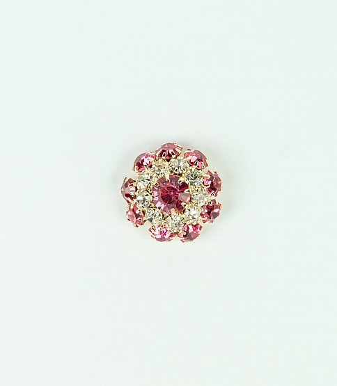 Multi Diamante Coloured Cluster Button Pink/Gold x5