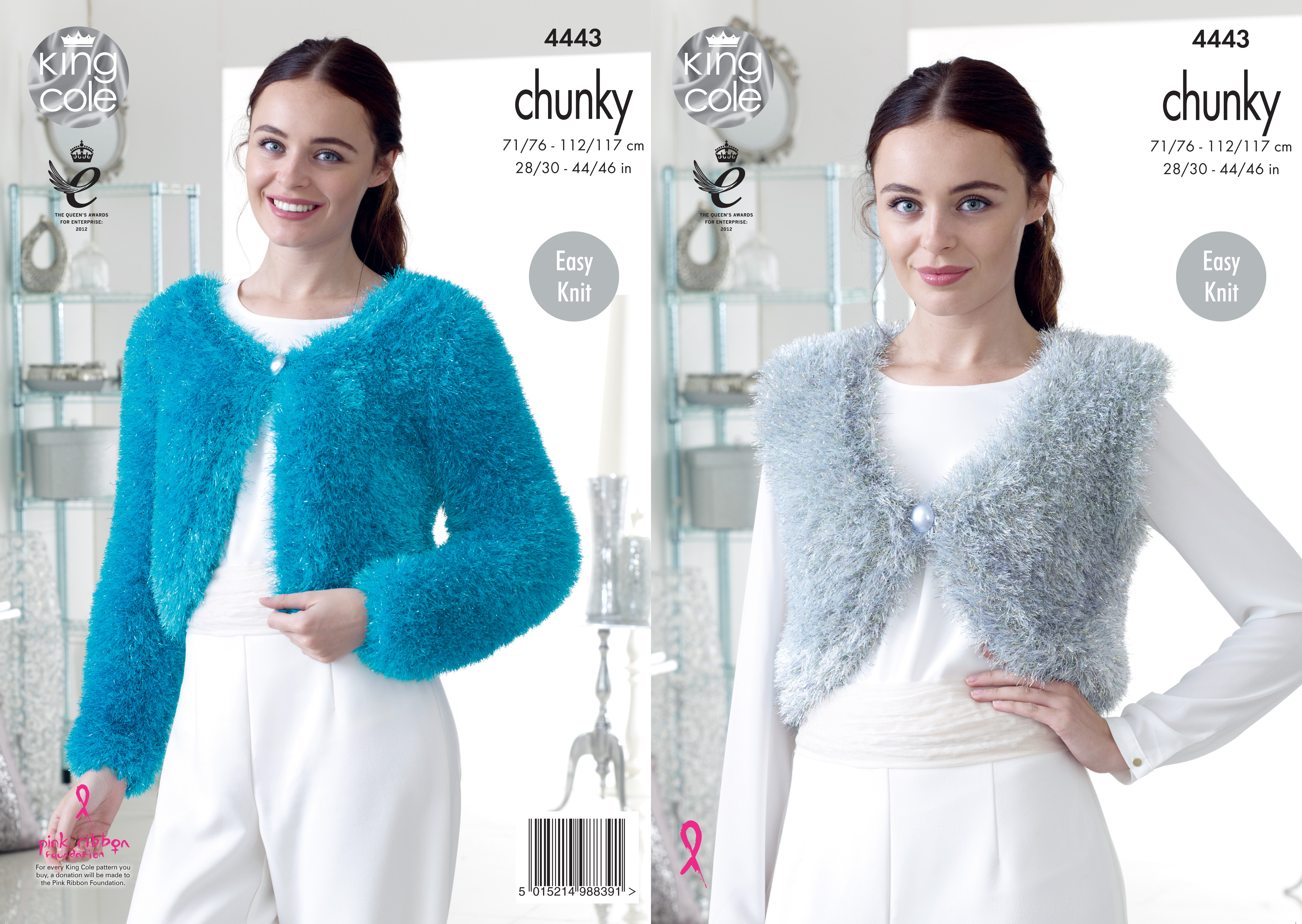 V & Round Neck Boleros Knitted with Tinsel Chunky x3 - Click Image to Close