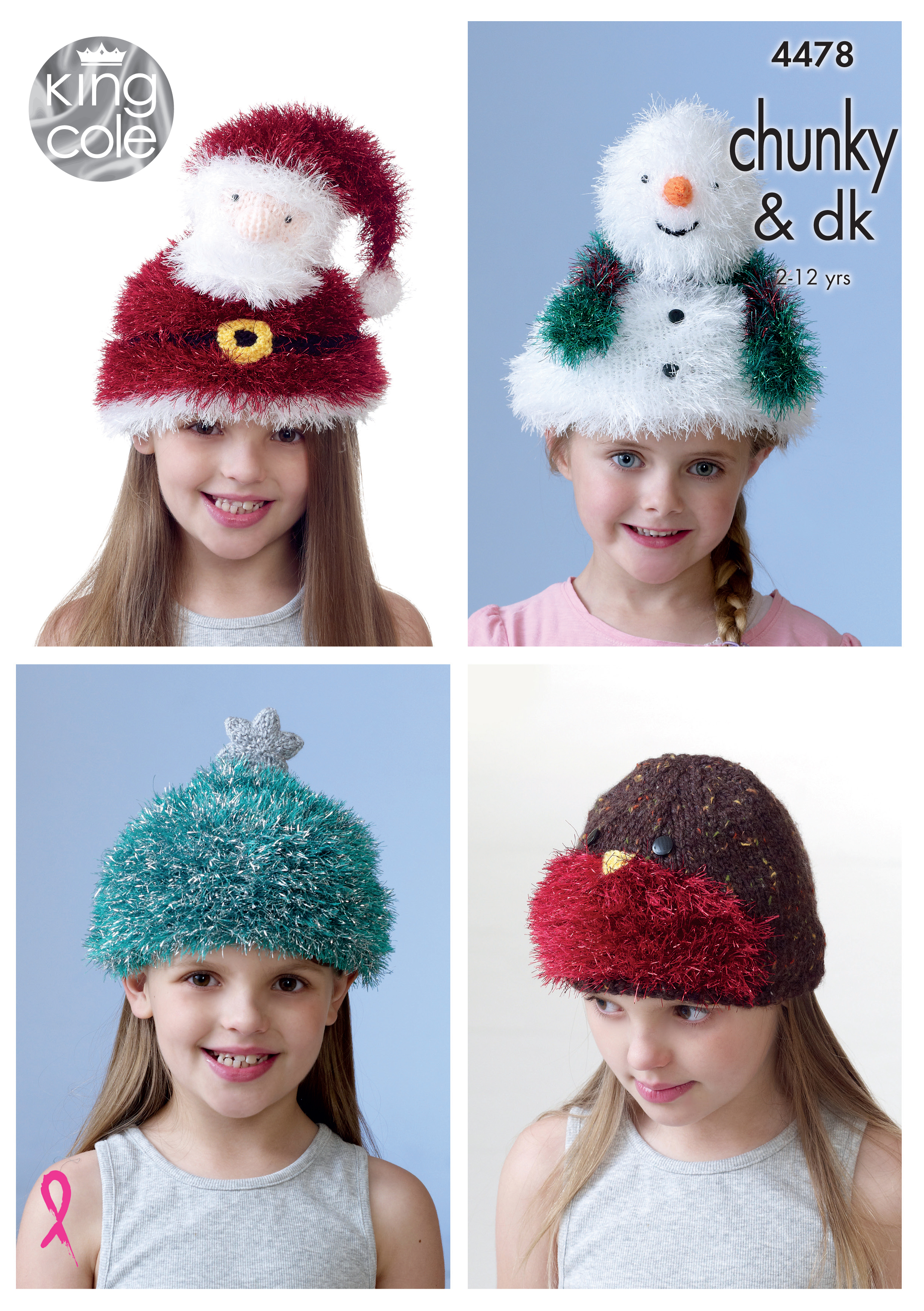Kid’s Novelty Hats Knitted with Tinsel Chunky x3