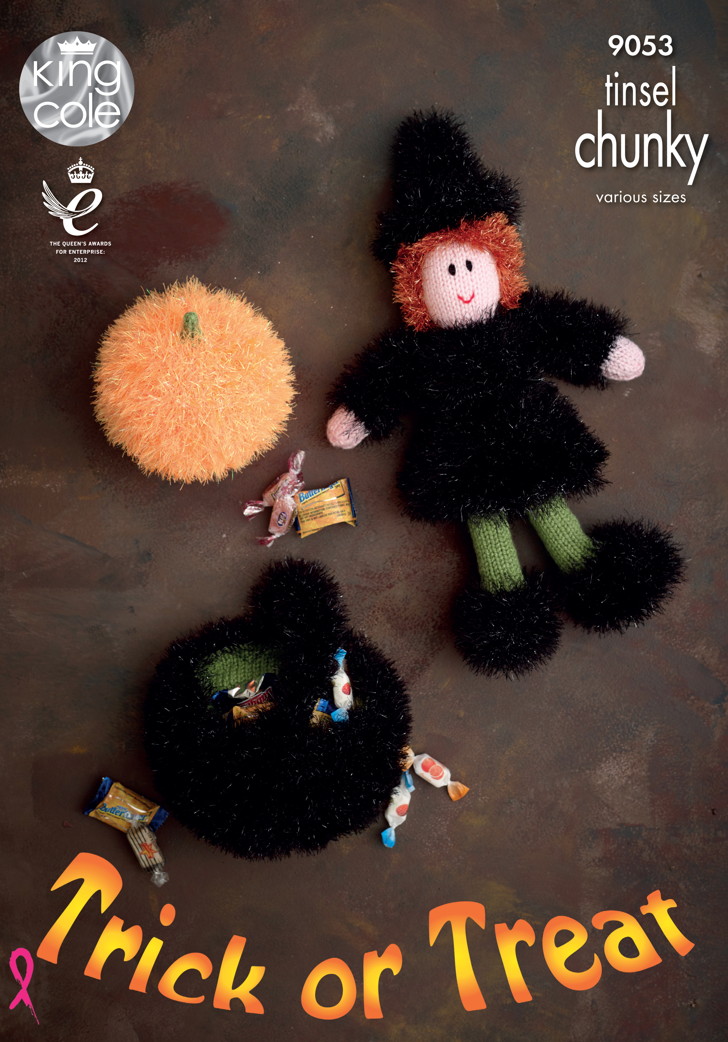 Halloween, Witch, Pumpkin & Cauldron Knitted with Tinsel Chunky