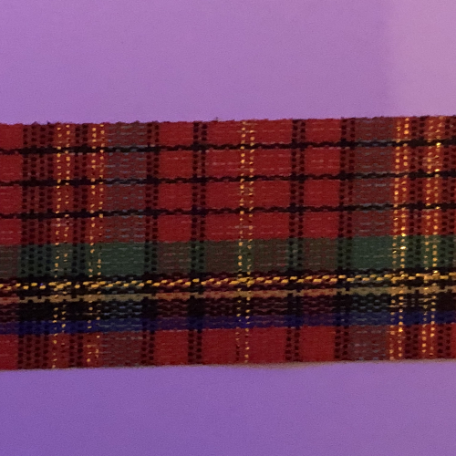 25mm Fused Edge Lurex Tartan Ribbon 50 Mtr Roll. Col:136 - Click Image to Close