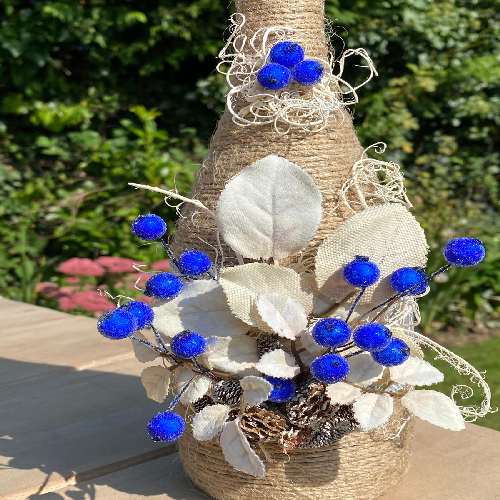 Rope Covered Bottle Rustic Blue Berry - Click Image to Close