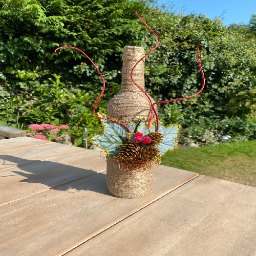 Rope Covered Pine Cone Bottle - Click Image to Close