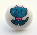 Children's Shank Character Button-Blue Cat x10 - Click Image to Close