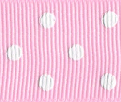 22mm Grosgrain Ribbon 20 Mtr Roll Baby Pink/White Spot - Click Image to Close
