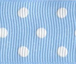 22mm Grosgrain Ribbon 20 Mtr Roll Baby Blue/White Spot - Click Image to Close