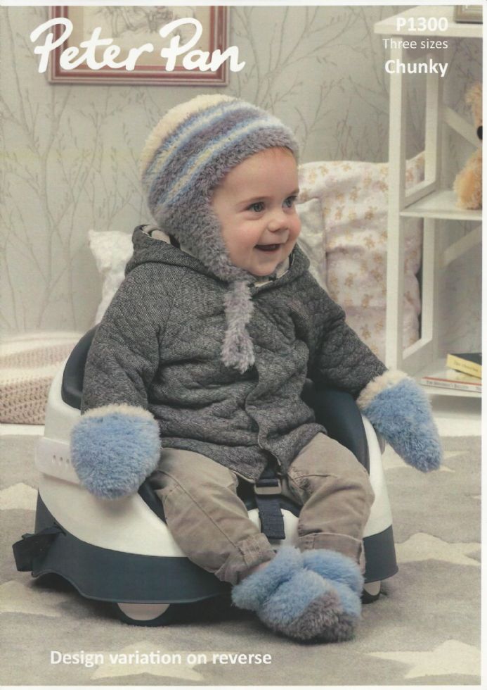 Peter Pan Babies Hats,Mitts & Boots In Chunky P1300 - Click Image to Close